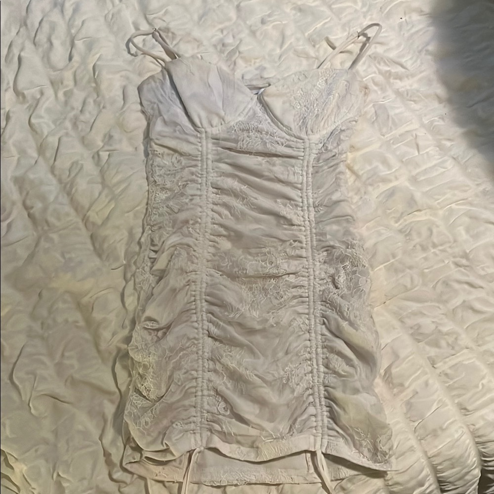 Elegant White Ruched Dress